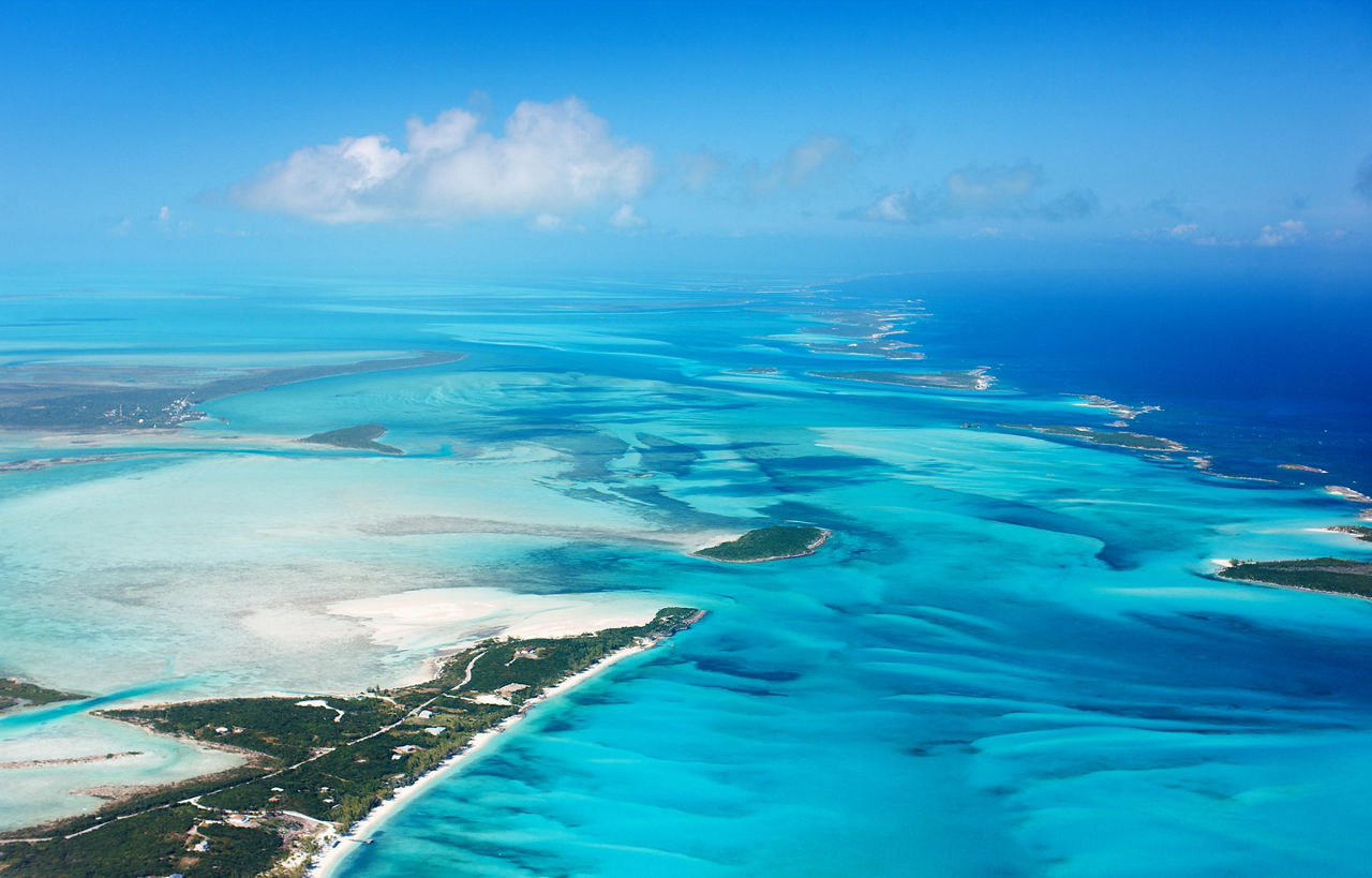 Ariel View of Turquoise Waters in the Bahamas