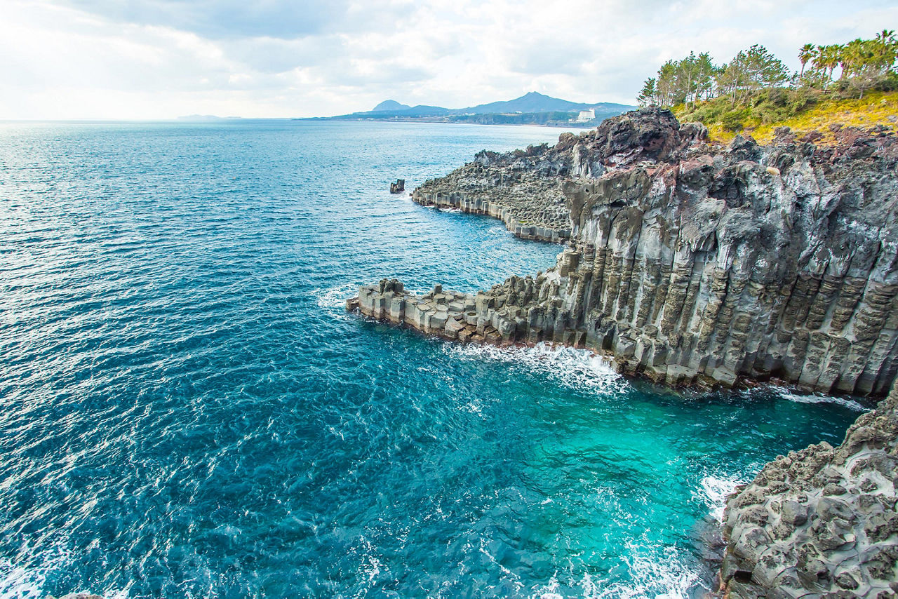 The cliff at Jungmun Daepo in Jeju Island, South Korea.