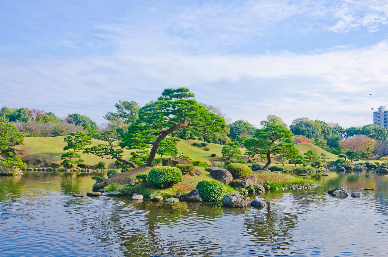 A japanese garden called Suizenji in Kumamoto, Japan