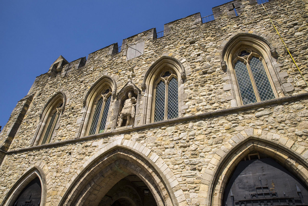 Close up view of The Bargate gatehouse in Southampton, England