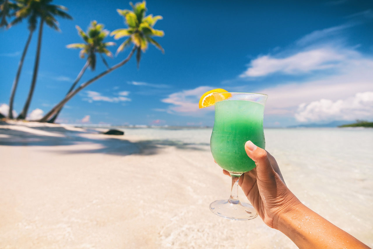 Woman Drinking a Blue Hawaiian Liqueur, Willemstad, Curacao