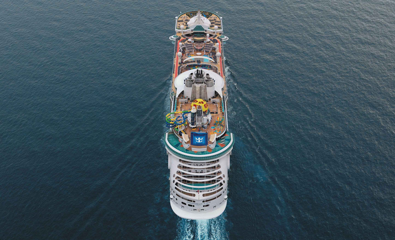 Independence Cruise Ship Aerial View Straight Shot Drone