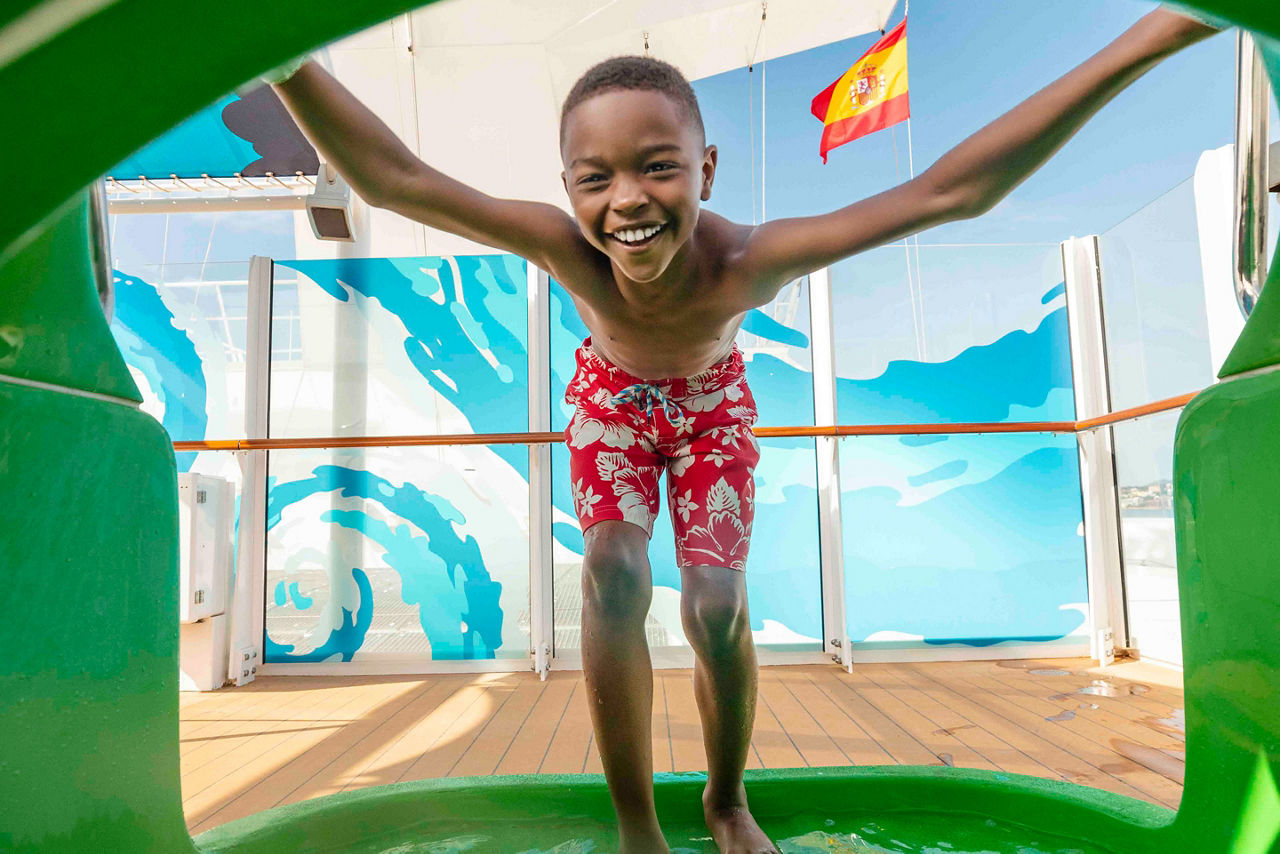 Symphony of the Seas Perfect Storm Boy Entering Slide