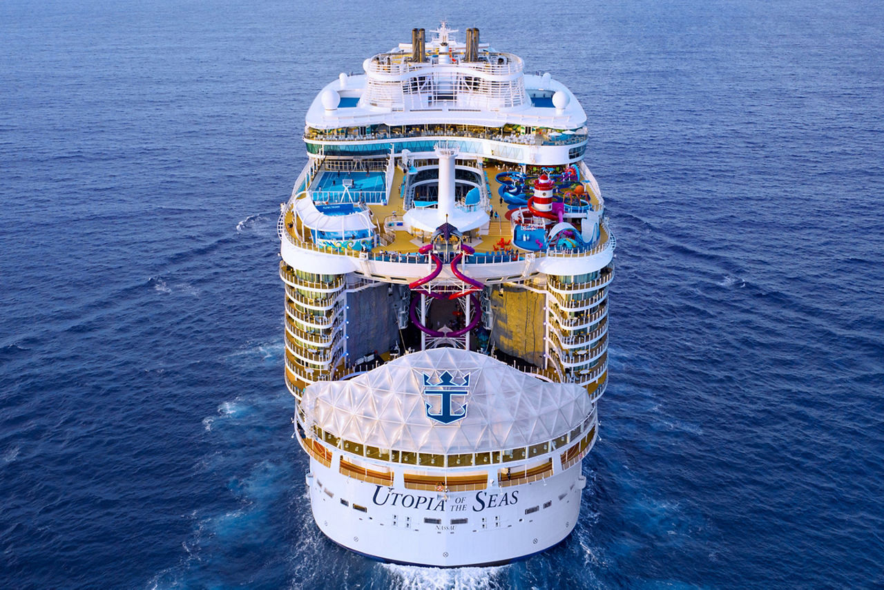 Utopia of the Seas AFT aerial shot